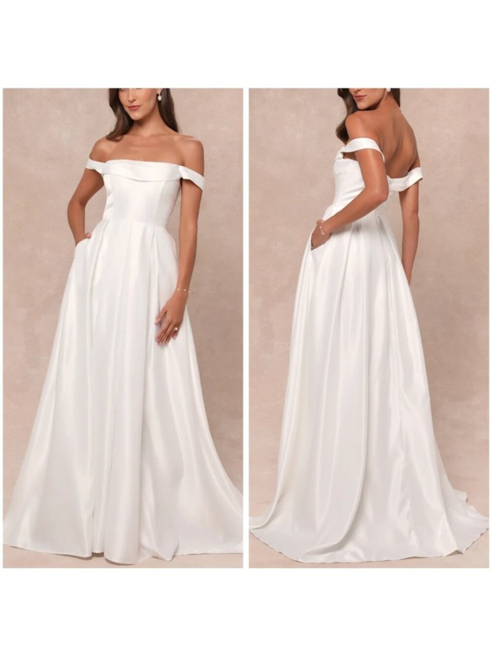 NEW Lulus - S Extraordinary‎ Vow White Off-the-Shoulder Maxi Wedding Dress Women